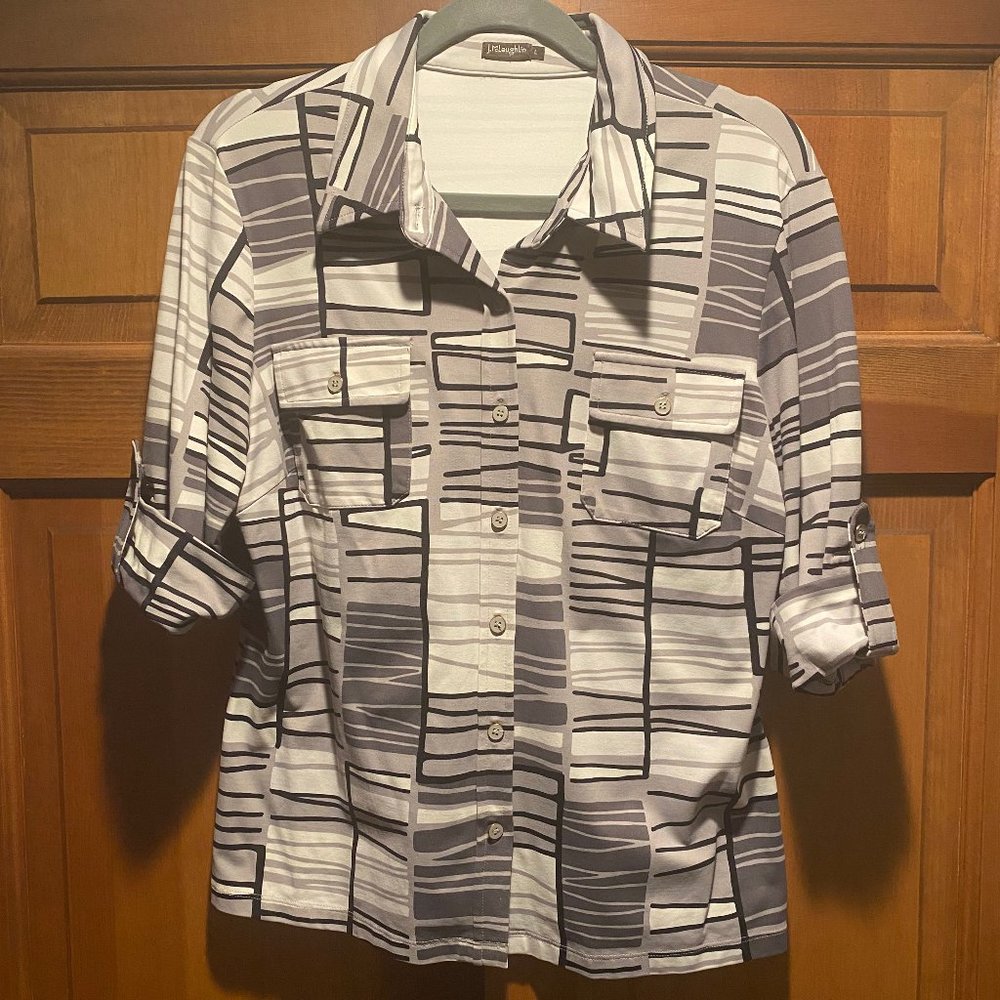 J. McLaughlin Monroe Button Down Catalina Cloth Shirt Blouse, Sz L